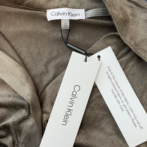 Calvin Klein NWT Ruched Button-up Shirt Caper (Olive Green) Size 2X - Picture 5 of 10